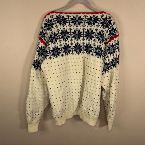 VINTAGE RARE STOWE WOOLENS NORDIC WOOL IVORY RED HOLIDAY SWEATER FAUR ISLE - Picture 5 of 14